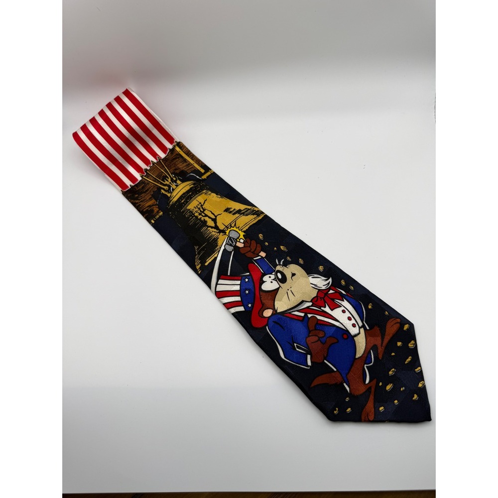 Looney Tunes Wile E Coyote Uncle Sam Silk Tie OS Vintage 90s Patriotic Americana